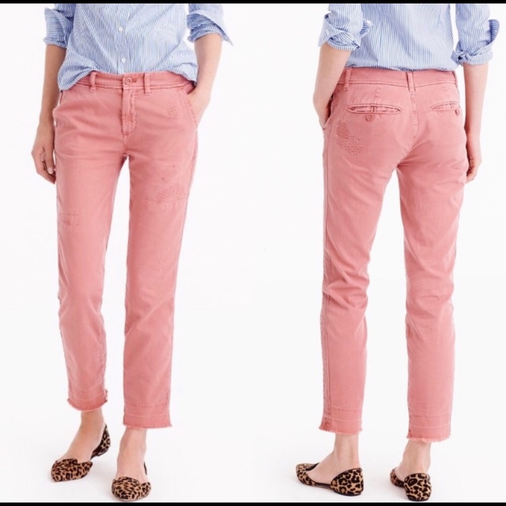 NWT J Crew Distressed Boyfriend Chino - Rosy Pink